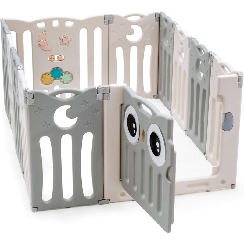 

Parque Infantil Bebé de 12 Paneles Plegable Centro de Actividad para Niños Barrera de Seguridad con Puerta y Panel de Juguetes Beige