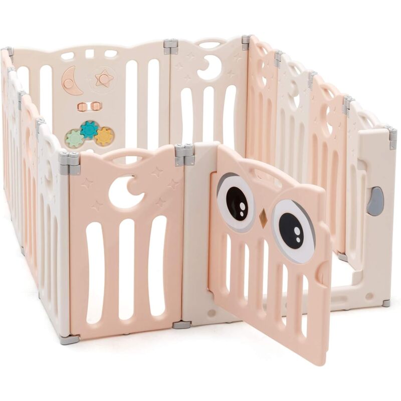 

Parque Infantil Bebé de 12 Paneles Plegable Centro de Actividad para Niños Barrera de Seguridad con Puerta y Panel de Juguetes Rosa
