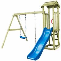 Parque infantil con escalera, tobogán y columpio de madera FSC
