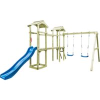 Parque infantil con escalera, tobogán y columpios de madera FSC