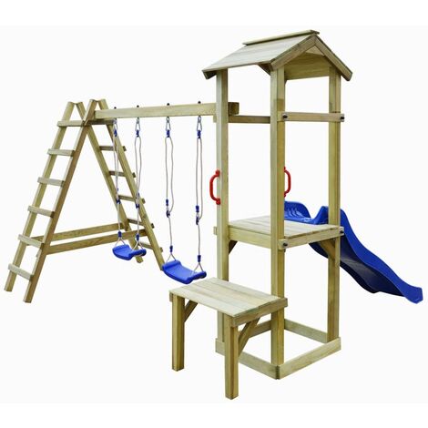 Parque infantil con escaleras y columpios madera de pino FSC
