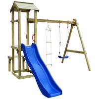 Parque infantil con tobogán, columpio y escalera de madera FSC