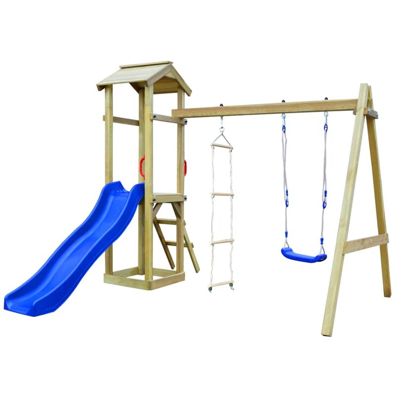 

Happyshopping - Parque infantil con tobogan, escaleras y columpio de madera