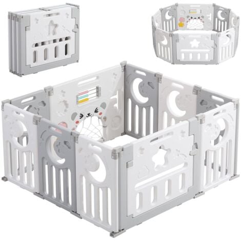 YOLEO Parque infantil para bebés, barrera de seguridad, parque infantil ecológico de plástico, rejilla protectora de plástico con puerta (10 paneles) - Gris