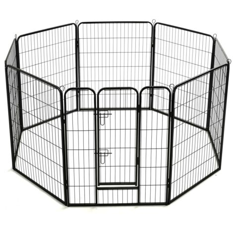 Parque infantil para perros cachorros animales 8 paneles de acero 80 x 100 cm negro 020000567