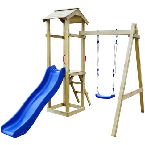Parque infantil tobogán escalera y columpios madera de pino FSC