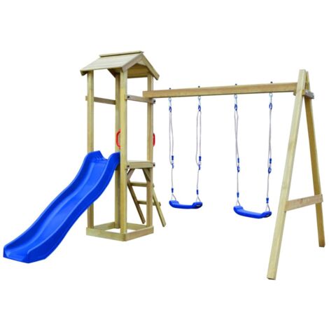 Parque infantil tobogán, escalera y columpios madera pino FSC