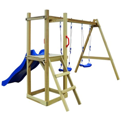 Parque infantil tobogán escalera y columpios madera pino FSC