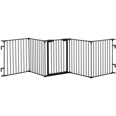 Parque para cachorros 2 en 1 Barrera plegable de 5 piezas con puerta para perros pequeños y medianos, Parque para cachorros DIY 300 x 74,5 cm metal negro