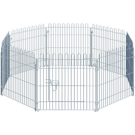 PawHut Parque Jaula Mascota Corral 8 Vallas para Perro Entrenamiento con Puerta 63x60 cm - Plateado