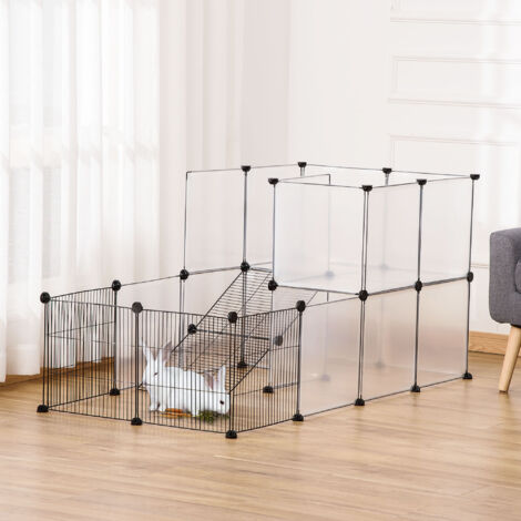 Parque para Mascotas con 27 Paneles y Forma Personalizable para Cobayas Conejos Chinchillas 140x70x70 cm Transparente