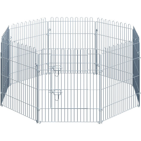 PawHut Parque Jaula Mascota Corral 8 Vallas para Perro Entrenamiento con Puerta 63x76 cm - Plateado