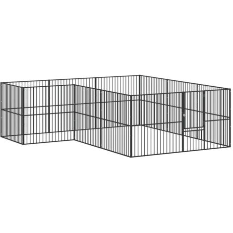 Parque para perros con 12 paneles de acero galvanizado negro 020043605
