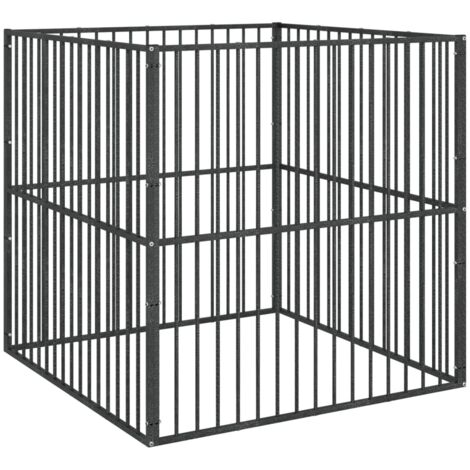 Parque para perros con 4 paneles de acero galvanizado negro 020043640