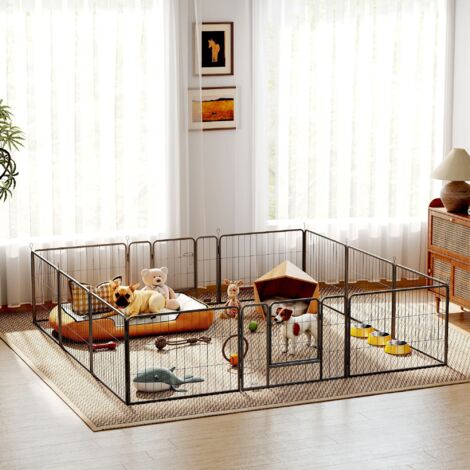 Parque para Perros de 12 Paneles con 2 Puertas Corralito para Perros para Exterior Interior Acero 80x60 cm Gris