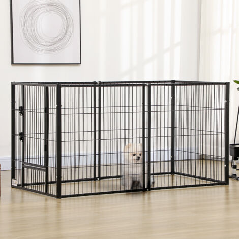 Parque para Perros de 6 Paneles Ajustable Valla Metálica para Mascotas con Marco de Acero 82,5-150x79x81 cm Negro