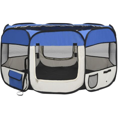 Parque para perros plegable con bolsa de transporte 125 x 125 x 61 cm azul 020001725