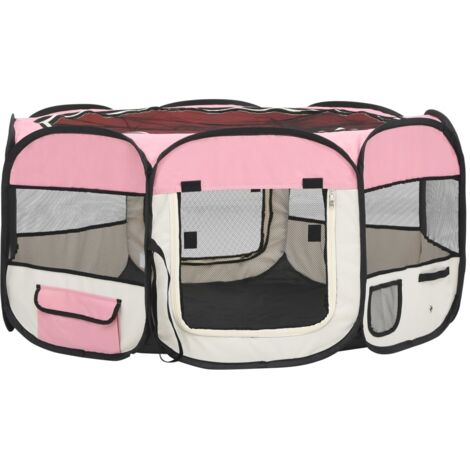 Parque para perros plegable con bolsa de transporte 145 x 145 x 61 cm rosa 020001732
