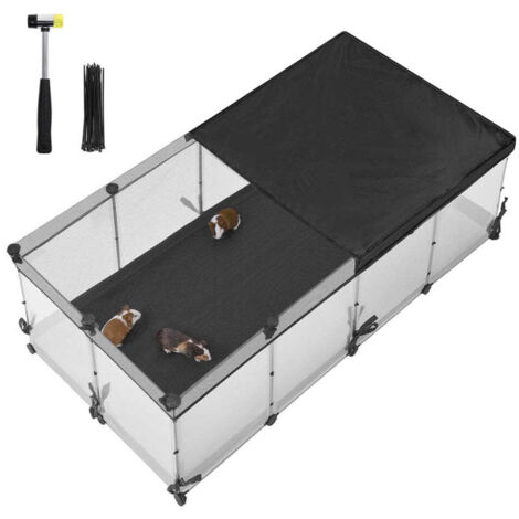 Parque/recinto para animales pequeños con paneles semitransparentes lona transpirable y alfombra impermeable para conejos erizos cobayas y hurones. 144 x 74 x 47 cm blanco. 120006899