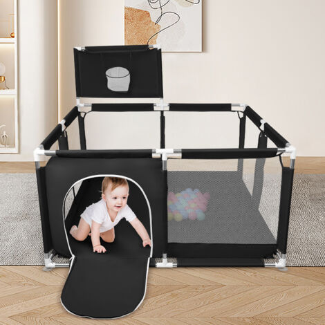 Parques para bebé 126x126cm Parque infantil para bebé centro de actividades para niños con 50 bolitas y base antideslizante y cremallera,negro