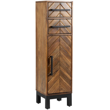 Parquet 1 Door 2 Drawer Cabinet - Mango Wood/Iron - L30 x W30 x H110 cm - PP Finish