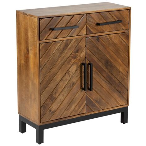 Parquet 2 Door 1 Drawer Cabinet - Mango Wood/Iron - L30 x W80 x H90 cm - PP Finish