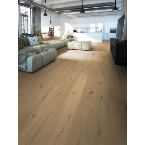 Parquet contrecollé en bois chêne brossé verni - 14/3 x 190 x 680-1900 mm - 2,88 m² - R&L COPENHAGUE