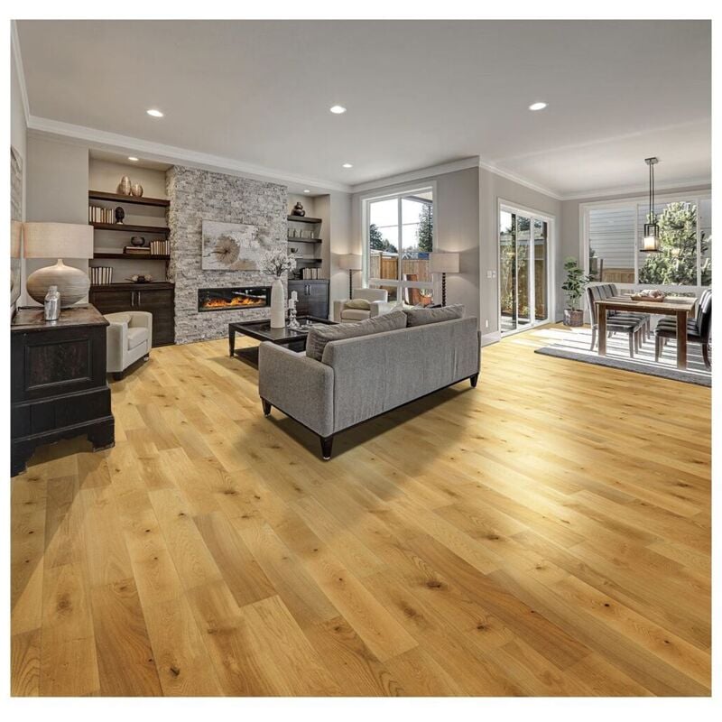 Parquet contrecollé en chêne 2 chanfreins monolame Thora Chêne Classik Campagne brossé verni mat monolame 118x16,4 - Dimensions:118x16,4 - Chêne