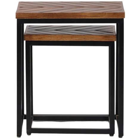 Parquet Nest of 2 Tables - Mango Wood/Iron - L40 x W45 x H52 cm - PP Finish