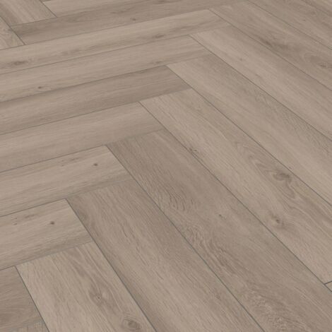 Parquet stratifié clipsable chevron herringbone – Chêne silver – 665 x 133 x 8 mm – Résistant à l'abrasion et antidérapant – Kronotex
