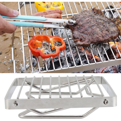 Parrilla de camping reversible de acero inoxidable [parrilla plegable para fogata] con tapa antipolvo