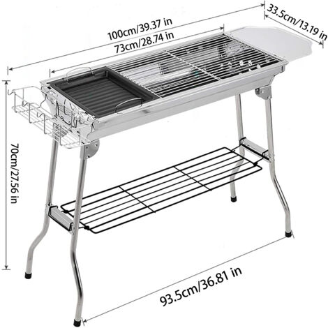 Parrilla de carbón plegable + Juego de parrilla portátil de acero inoxidable + Parrilla extragrande y extensible + Uso versátil para asar y cocinar a la parrilla + Parrilla plegable para acampar, la p