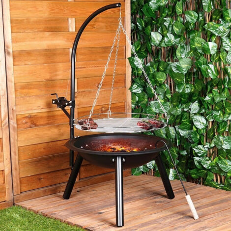Parrilla metálica exterior extraíble de gran capacidad con soporte de cadena triangular 54 x 16 x 54 cm