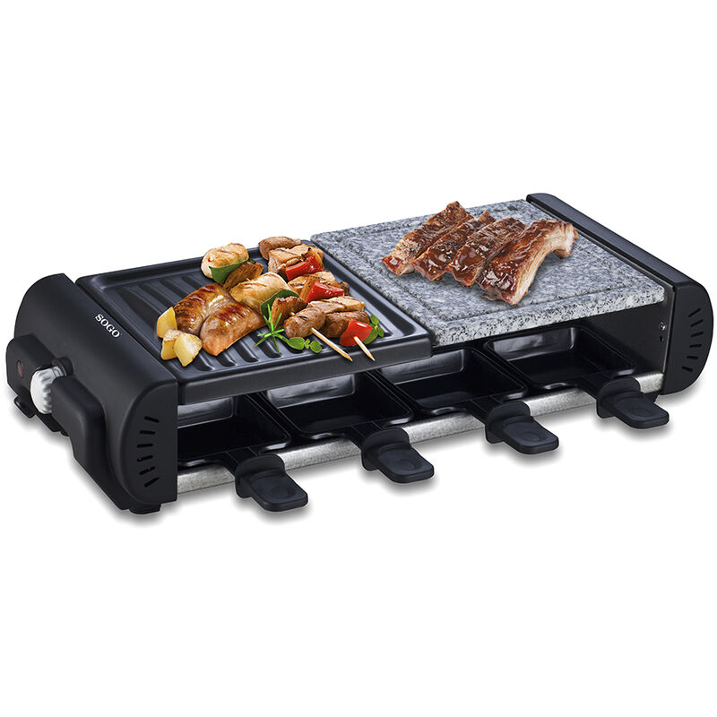 

Parrilla Raclette Eléctrica, Grill + Piedra 1200W Max. - 8 Placas Raclette