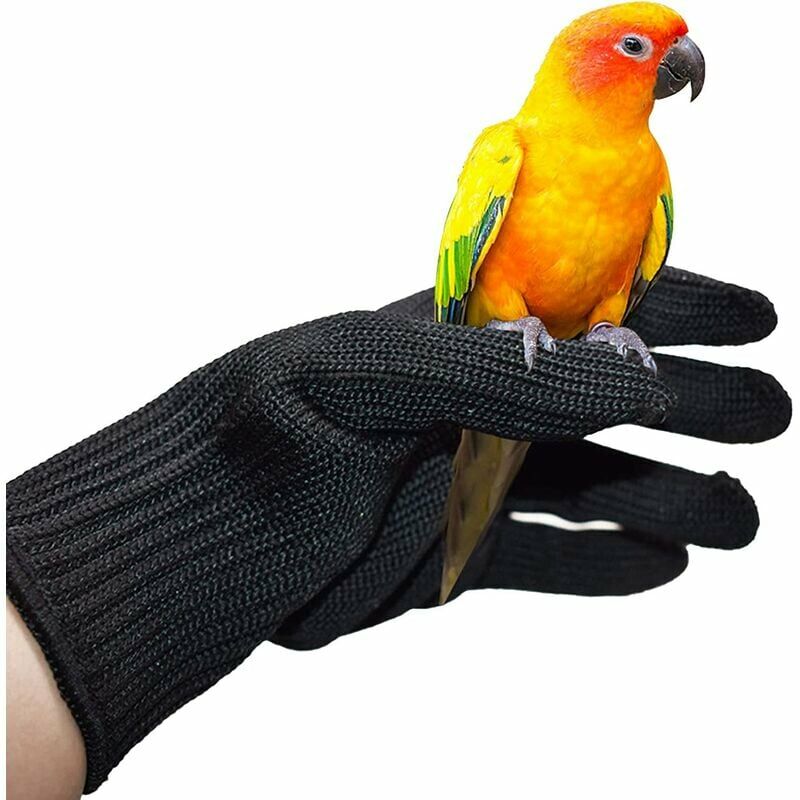 Parrot Anti-Bite Gloves Animal Padding Scratch Bird Handling Gloves Anti-Bite Training Steel Wire Gloves One Pair (Black)