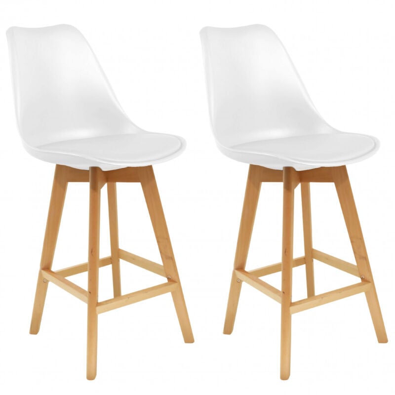 Altobuy - parsa - Lot de 2 Chaises de Bar Blanches et Pieds Bois