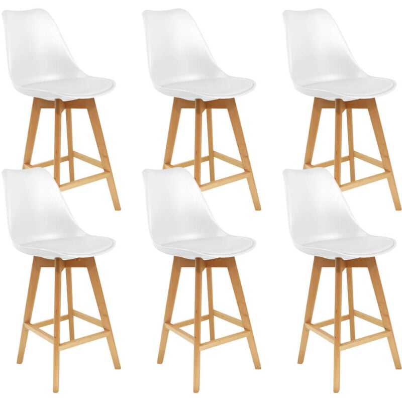 Altobuy - parsa - Lot de 6 Chaises Hautes Blanches et Pieds Bois