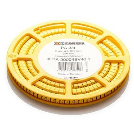 Partex PA-20004SV40.9 - 250 segnacavi PA 2/4 - lettera "9" - diam 4-10mm - Giallo