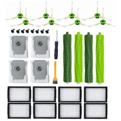 Parti di ricambio applicabili per iRobot i7 i7+ i3 i3+ i4 i4+ i6 i6+ i8 i8+ j7 E5 E6 E7, accessori per Roomba 2 paia di spazzole principali, 8 filtri, 8 spazzole laterali, 4 sacchetti per la polvere
