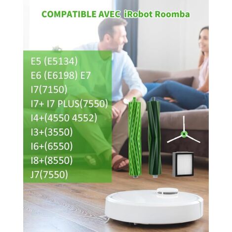Parti di ricambio per iRobot Roomba Series iRobot E5,E6,E7,i7,i7+,i7 plus,i4+,i3+,i6+,i8+, Kit di accessori 4 spazzole principali 6 filtri HEPA 5 spazzole laterali 3 sacchetti per la polvere