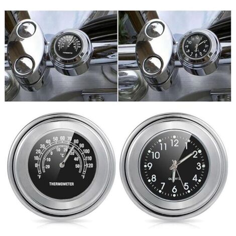 Parti (Durata con quadrante nero + Temperatura con quadrante nero) Orologio per moto, termometro per moto, 22-25 mm, supporto per manubrio, quadrante, orologio, dispositivo di misurazione, termometro 