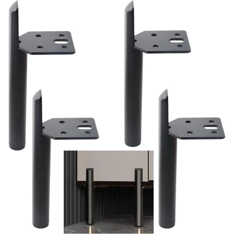 Image of Gambe per mobili da 15 cm, gambe per tavolo in metallo nero, gambe per mobili fai da te, con viti, utilizzate per divani, tavolini, mobili da letto e