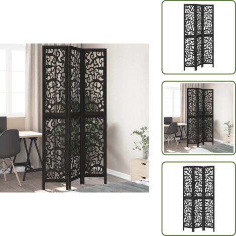 Partición de habitación - vidaXL Biombo separador de 3 paneles madera maciza Paulownia negro - Decoración interior