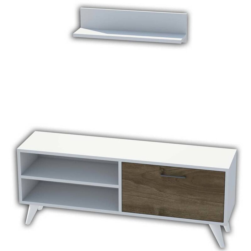 Homemania TV-Schrank Party 120x29,7x48,6 cm Weiß und Walnuss - Mehrfarbig