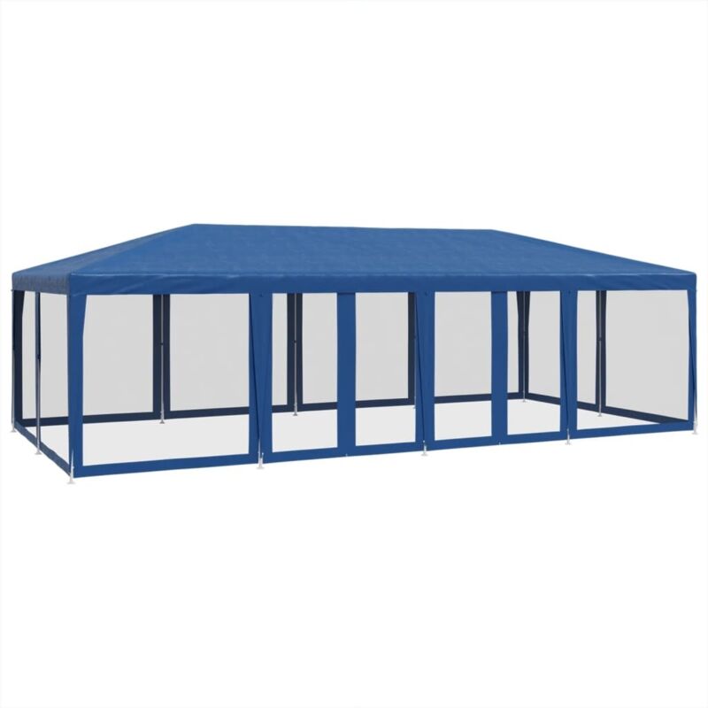 Partyzelt Mit 12 Mesh-seitenteilen Blau 8x4 M Hdpe Vidaxl