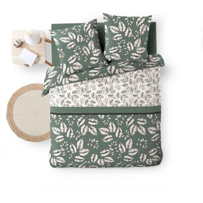 Bricoline - Housse de couette 220x240 cm + taies - Feuillage vert kaki