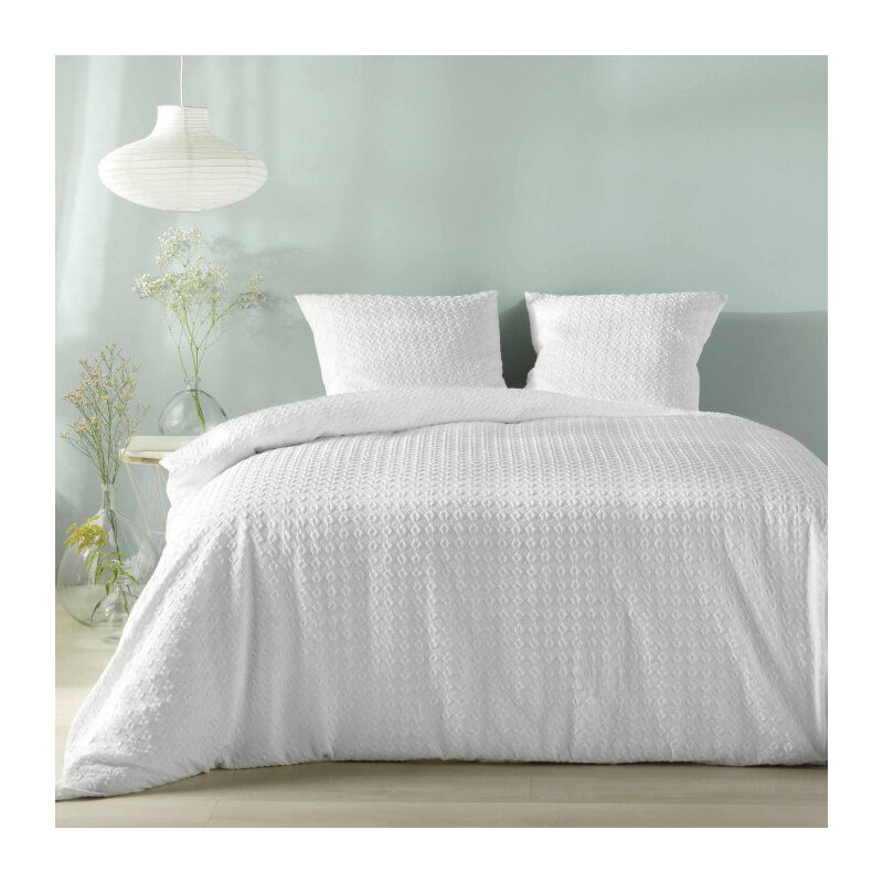 Bricoline - Parure 3 pièces 220x240cm gaufré blanc - 220x240cm - Blanc