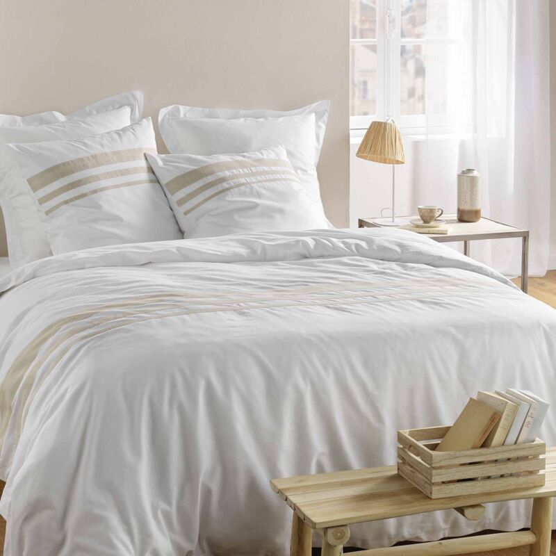 Bricoline - Housse de couette 220x240 cm + taies - blanche et naturel - Blanc