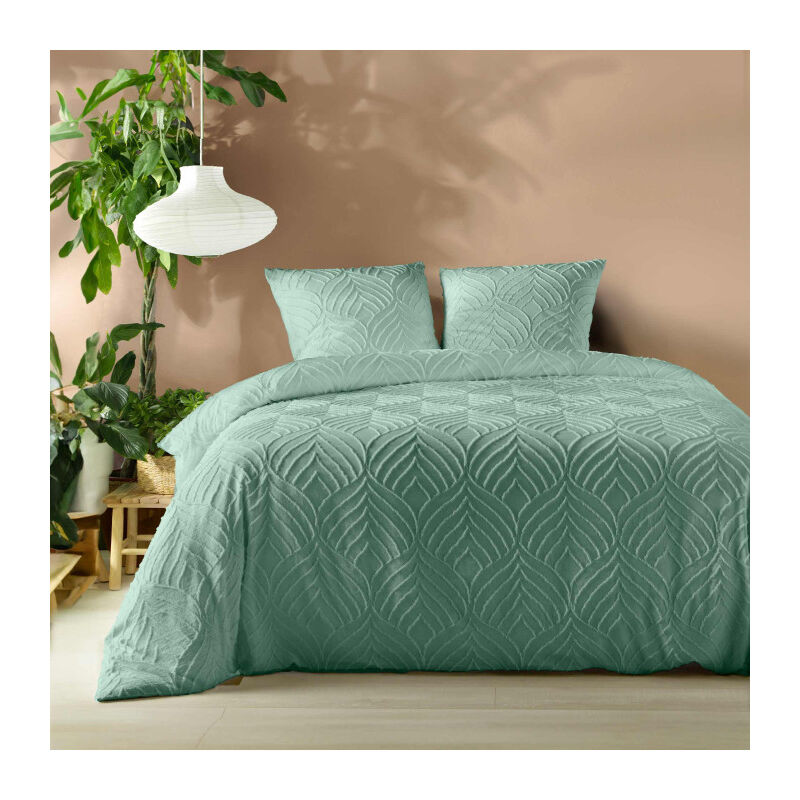 Douceur D'intérieur - Parure 3 pièces 220x240cm tufté sauge - 220x240cm - Vert sauge