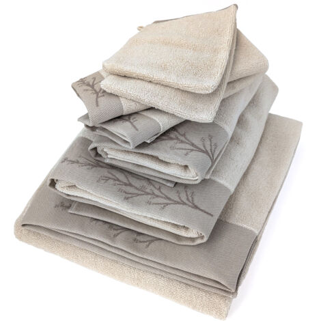 Parure de bain absorbante coton FEUILLE beige 7 pièces